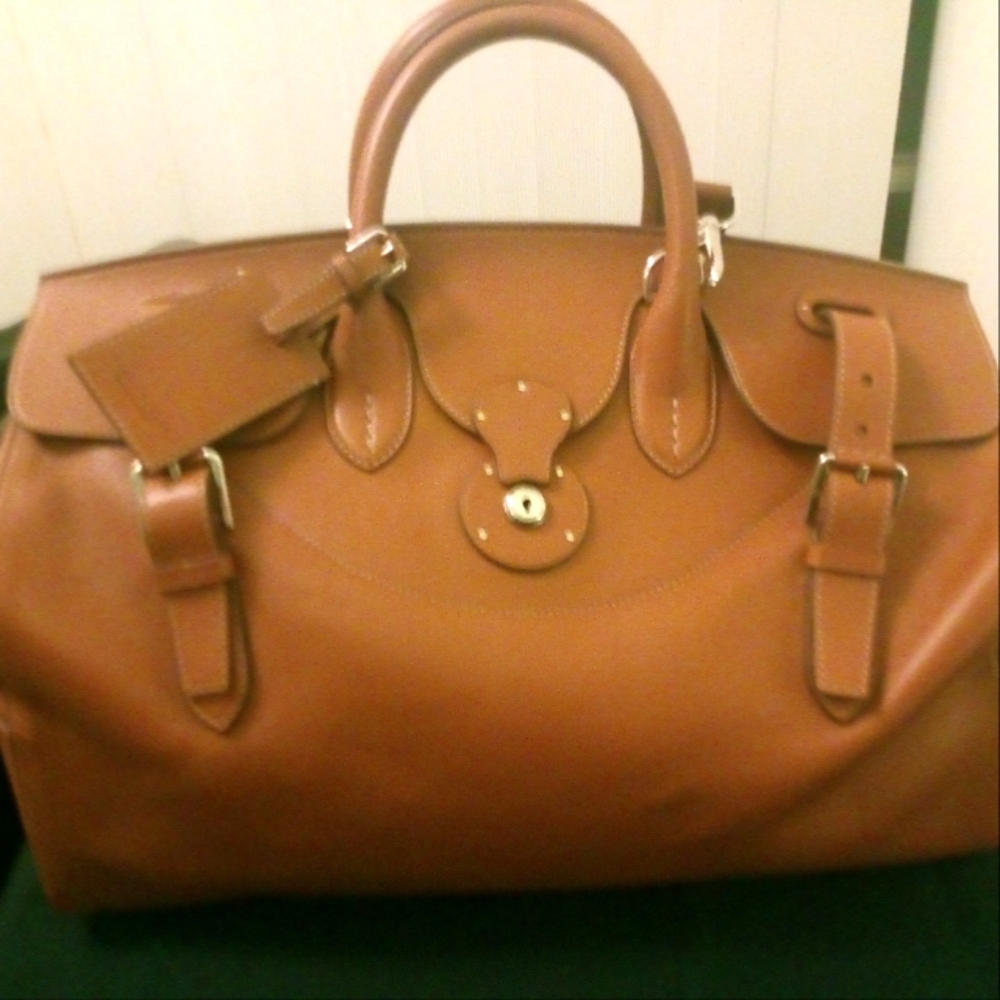 Gorgeous Ralph Lauren Tan Leather Equestrian Shoulder Travel Bag $6200
